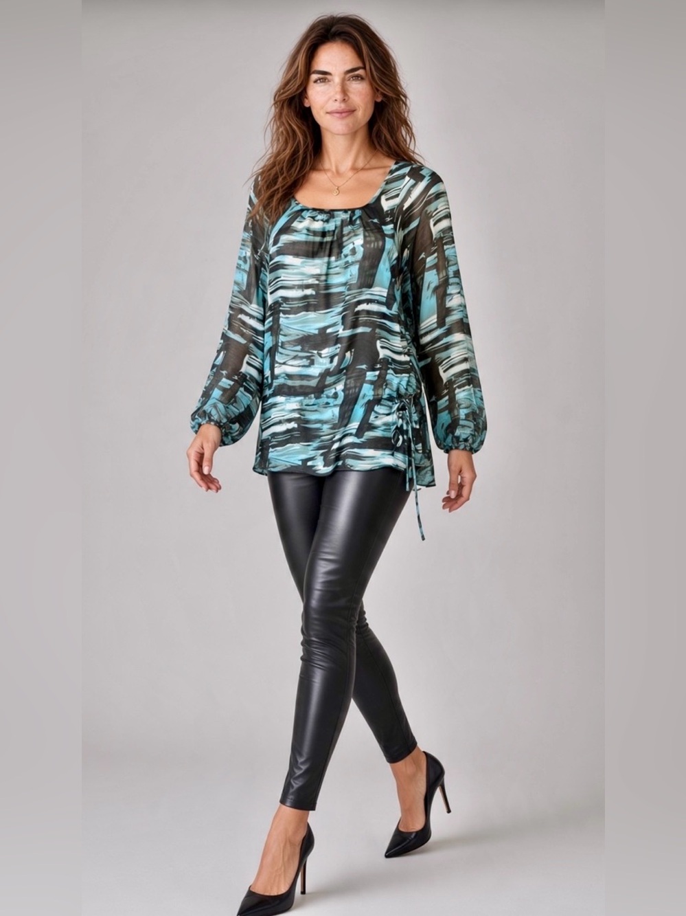 BCBGMAXAZRIA Abstract Brushstroke Watercolour Tunic Peasant Blouse Size S